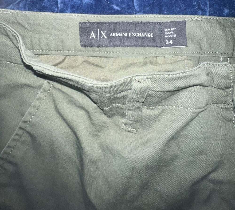Armani Exchange Olive Slim Fit Chino Trousers Size 34